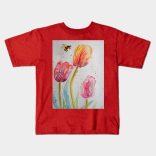 Tulip Watercolour Painting Bumble Bee Kids T-Shirt